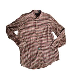 VTG lands end plaid red burnt orange long sleeve buttondown shirt men xlarge